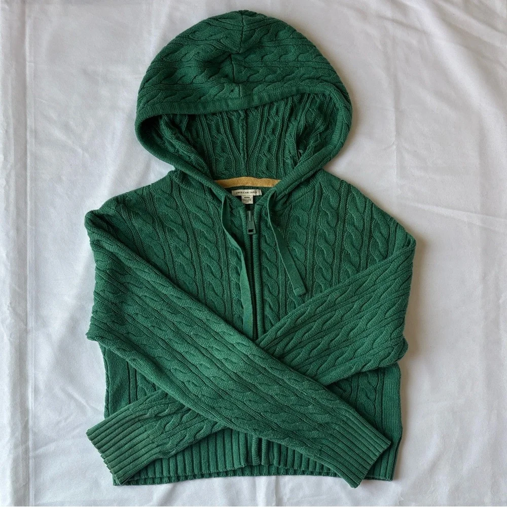 American Eagle Outfitters Green Hooded Sweater - Picture 1 of 4